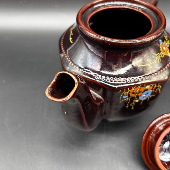 Vintage Painted Teapot Shiny Brown - Picture 4 of 5